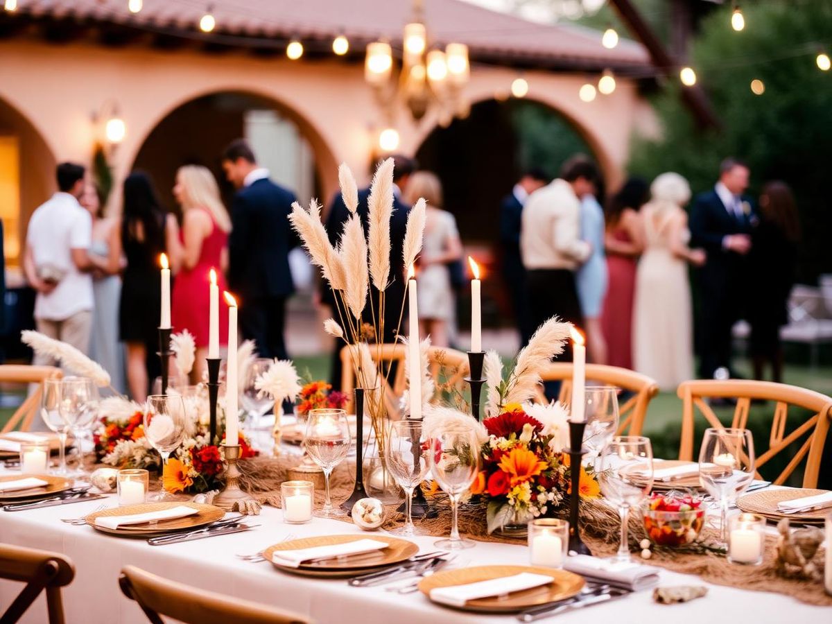 Garden party tablescape produced by the studio at a Spanish-style California estate